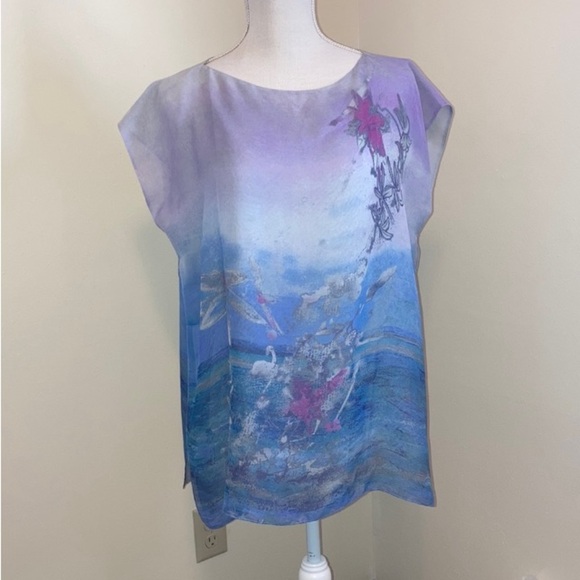 Jim Thompson Katherine 100% Thailand silk blouse poncho one size lilies RARE NWT - Picture 1 of 7